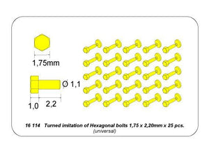 Aber 16114 AFV - Scale 1/16 Turned imitation of Hexagonal bolts 1,75 x 2,20 mm x 25 pcs. 1/16 – zdjęcie 5