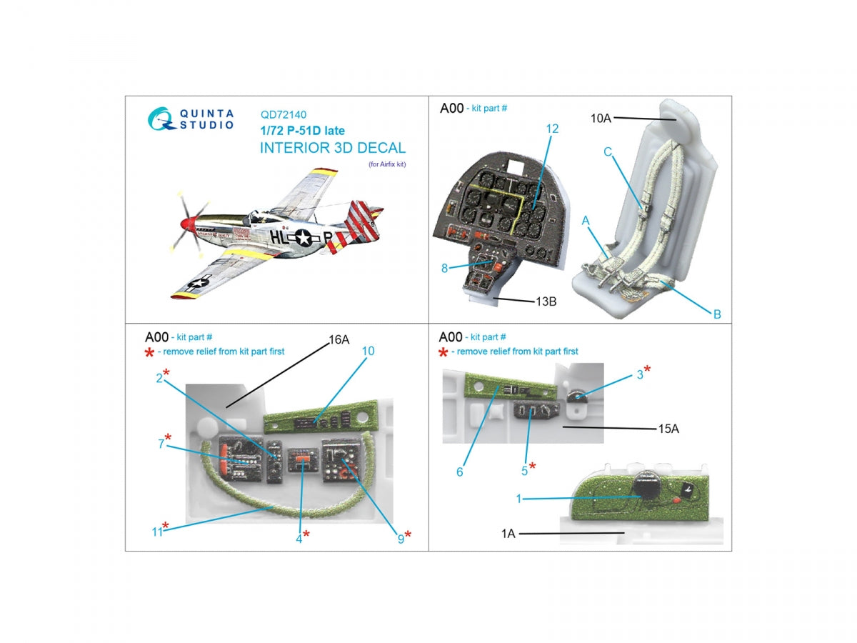 Quinta Studio QD72140 P-51D late 3D-Printed colored Interior on decal paper (Airfix) 1/72 – image 2