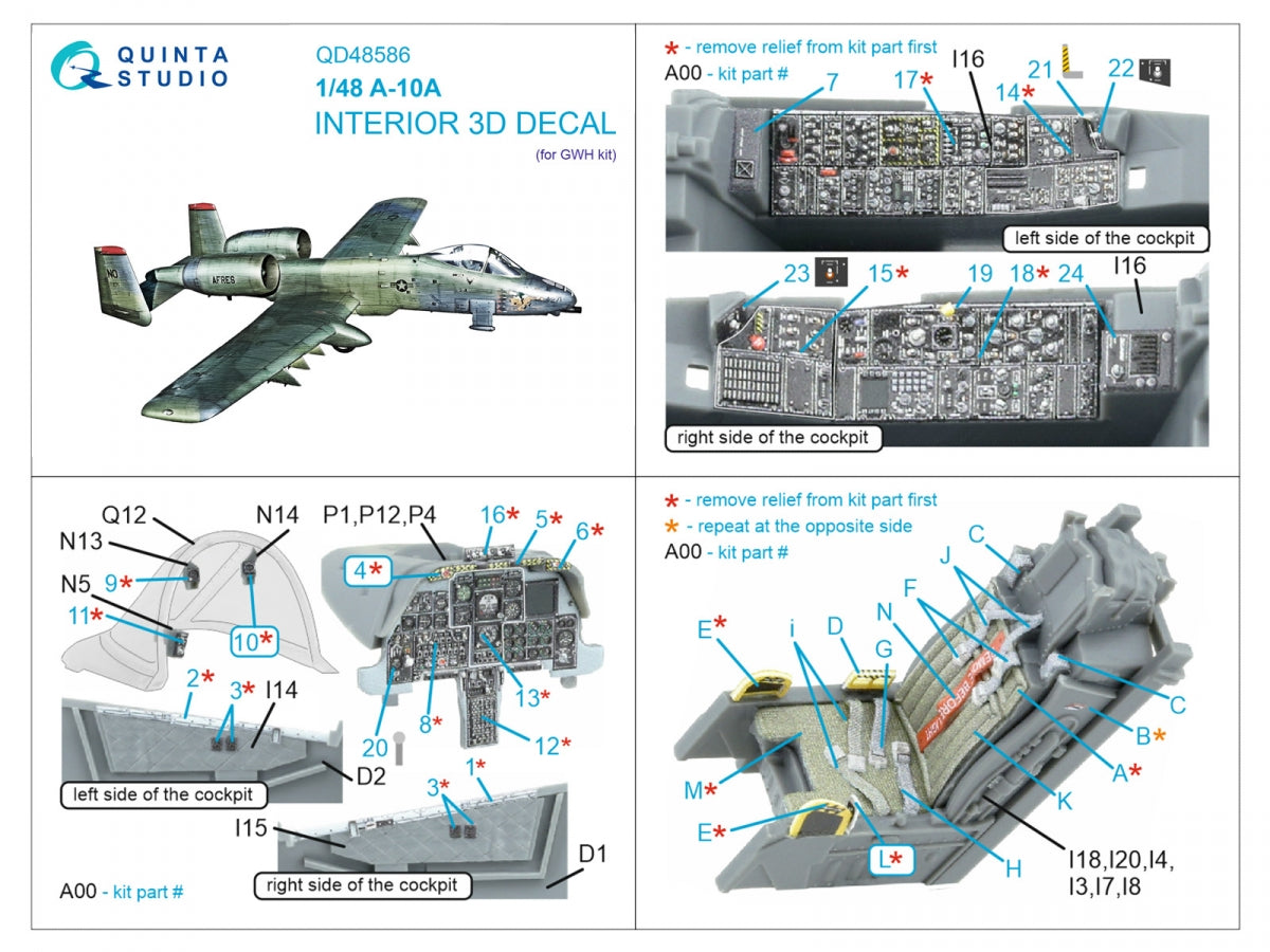 Quinta Studio QD48586 A-10A Warthog 3D-Printed &amp;amp; coloured Interior on decal paper (GWH) 1/48 – imagen 14