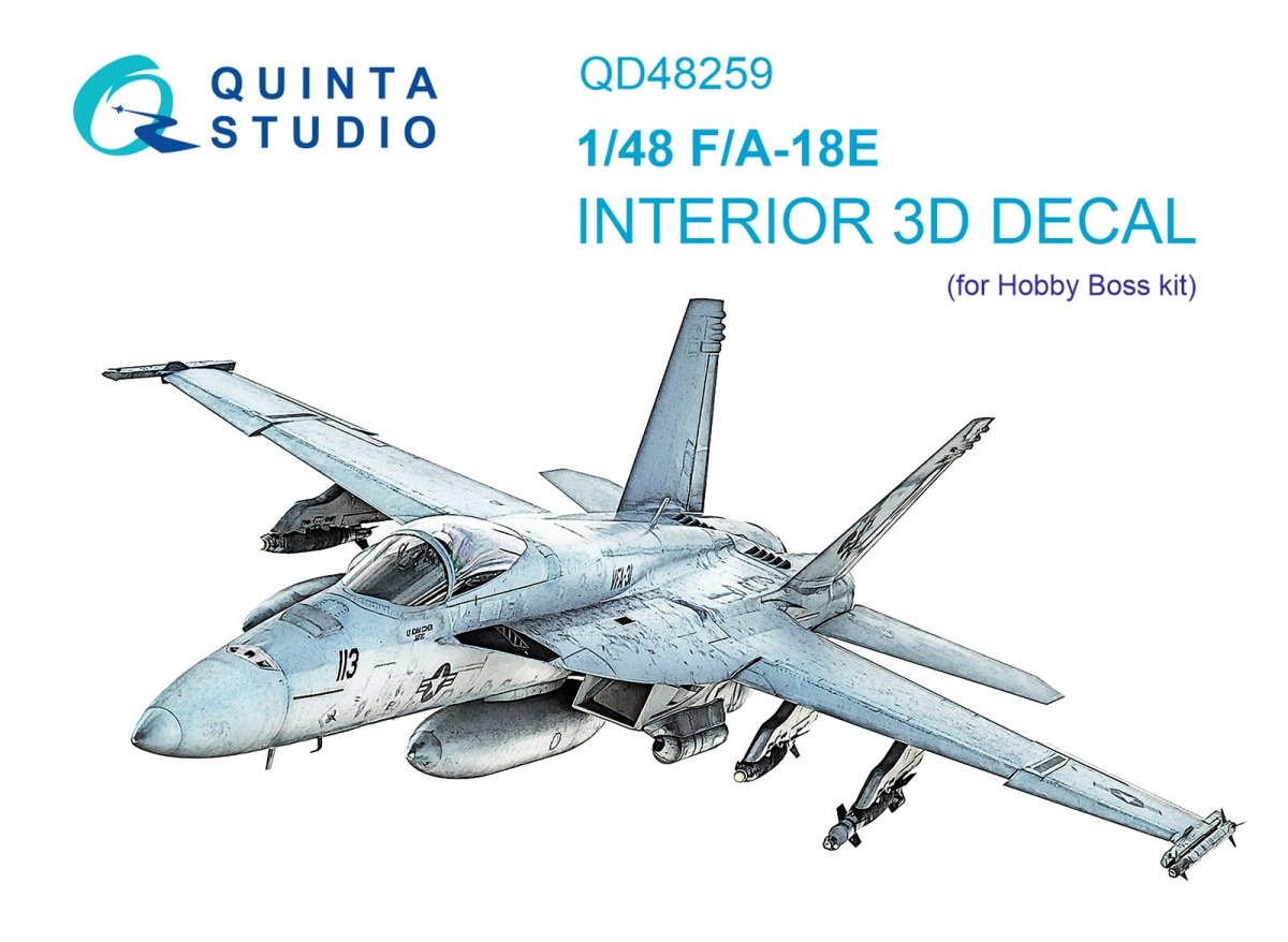 Quinta Studio QD48259 F/A-18E 3D-Printed &amp;amp; coloured Interior on decal paper (HobbyBoss) 1/48