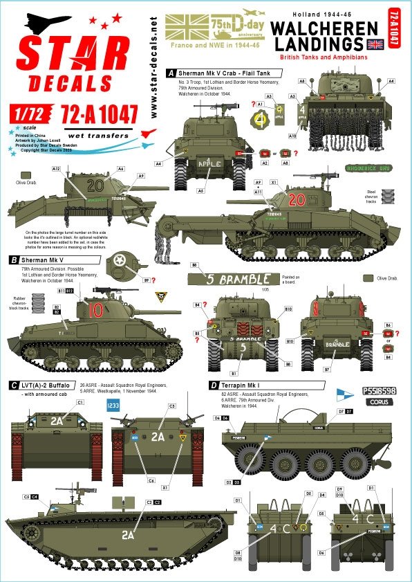 Star Decals 72-A1047 Débarquement de Walcheren. Chars et véhicules amphibies britanniques aux Pays-Bas, 1944-1945, échelle 1/72