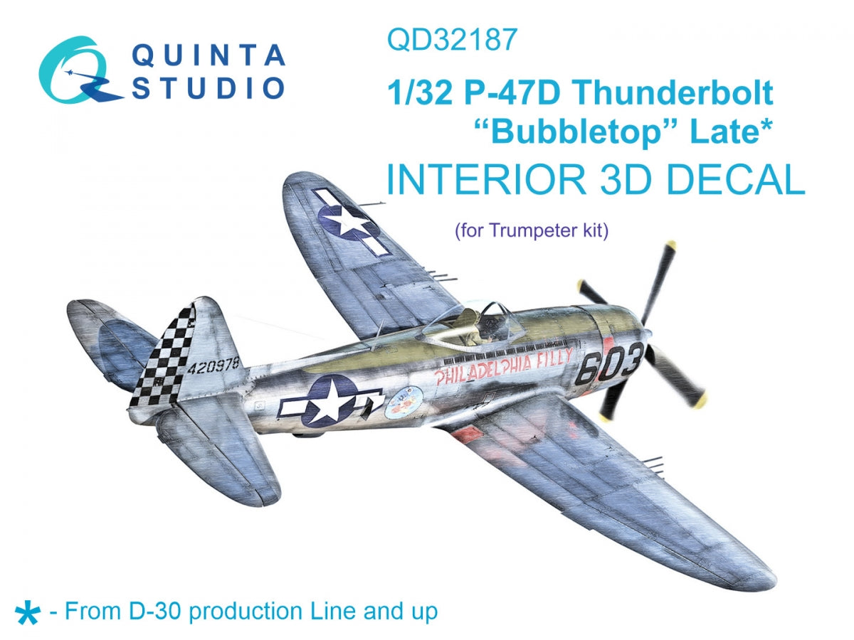 Quinta Studio QD32187 P-47D Thunderbolt Bubbletop (version tardive) Intérieur coloré imprimé en 3D sur papier décalcomanie (Trumpeter) 1/32