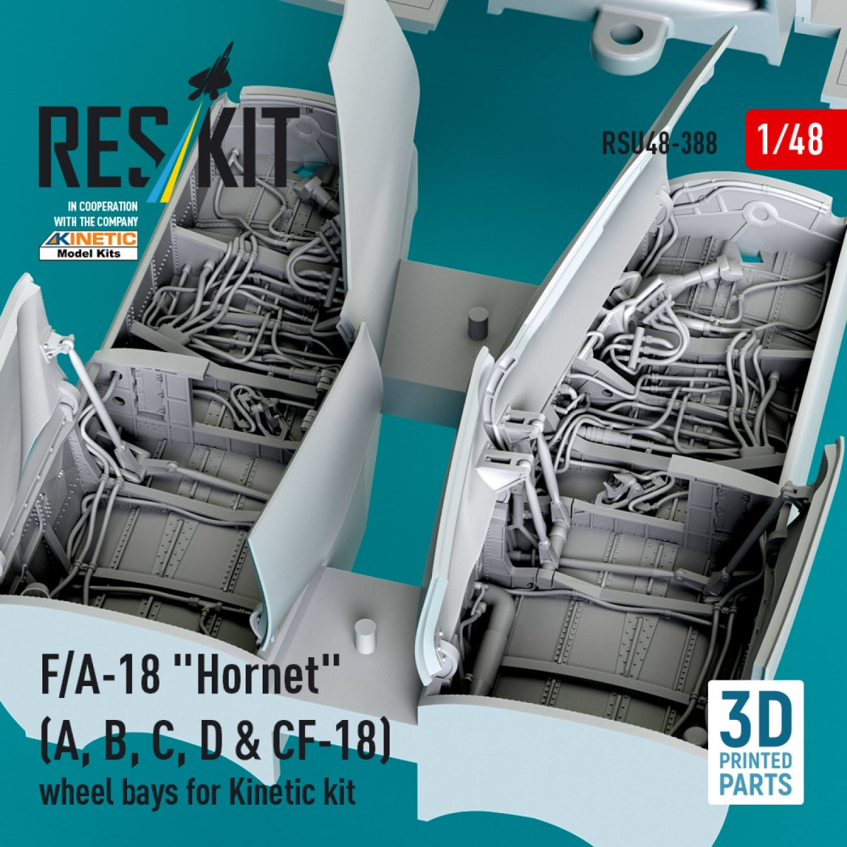 RESKIT RSU48-0388 F/A-18 &amp;quot;Hornet&amp;quot; (A, B, C, D &amp;amp; CF-18) wheel bays for Kinetic kit (3D printed) 1/48 – imagen 3