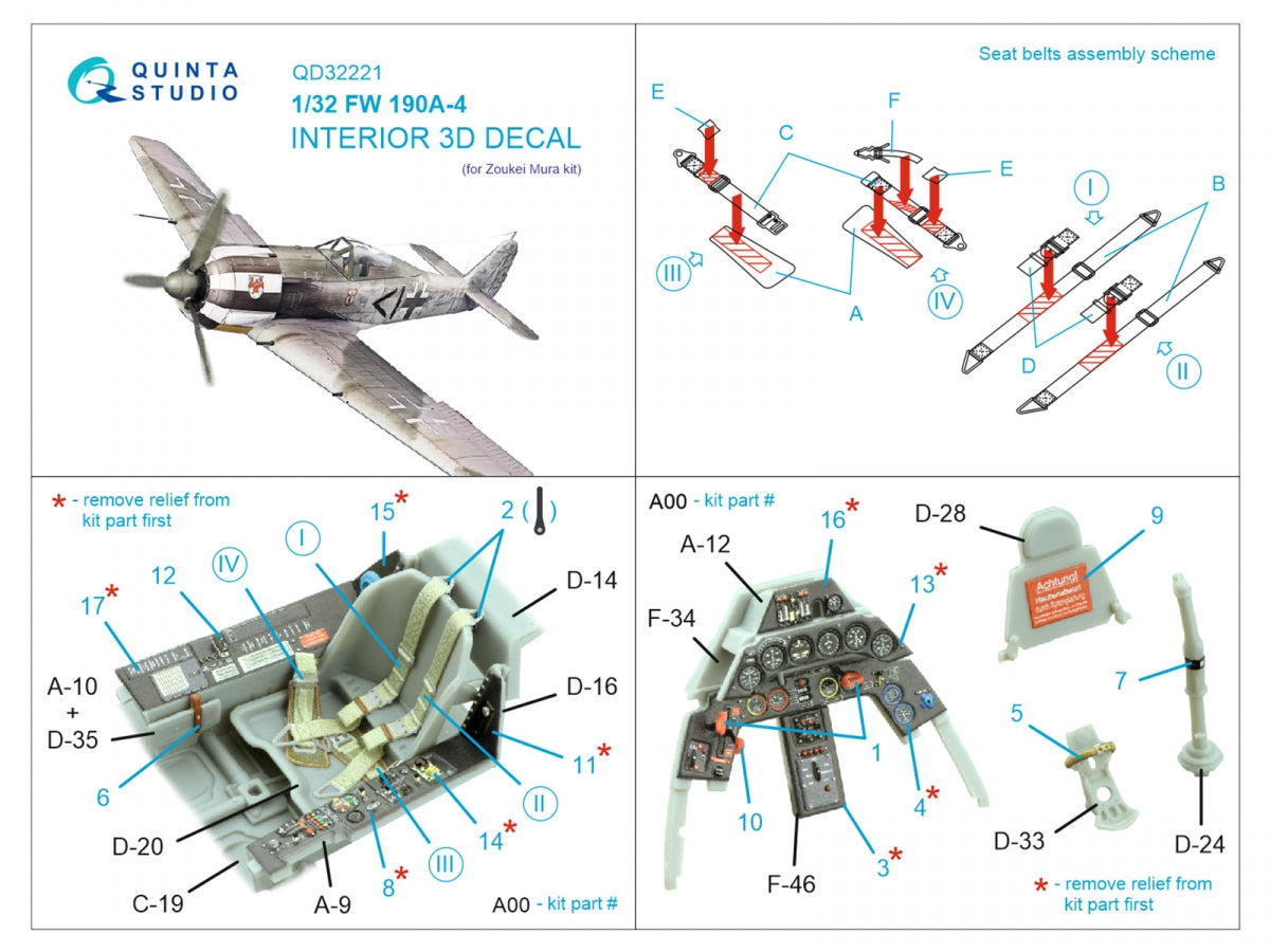 Quinta Studio QD32221 FW 190A-4 3D-Printed coloured Interior on decal paper (Zoukei Mura SWS) 1/32 – imagen 2