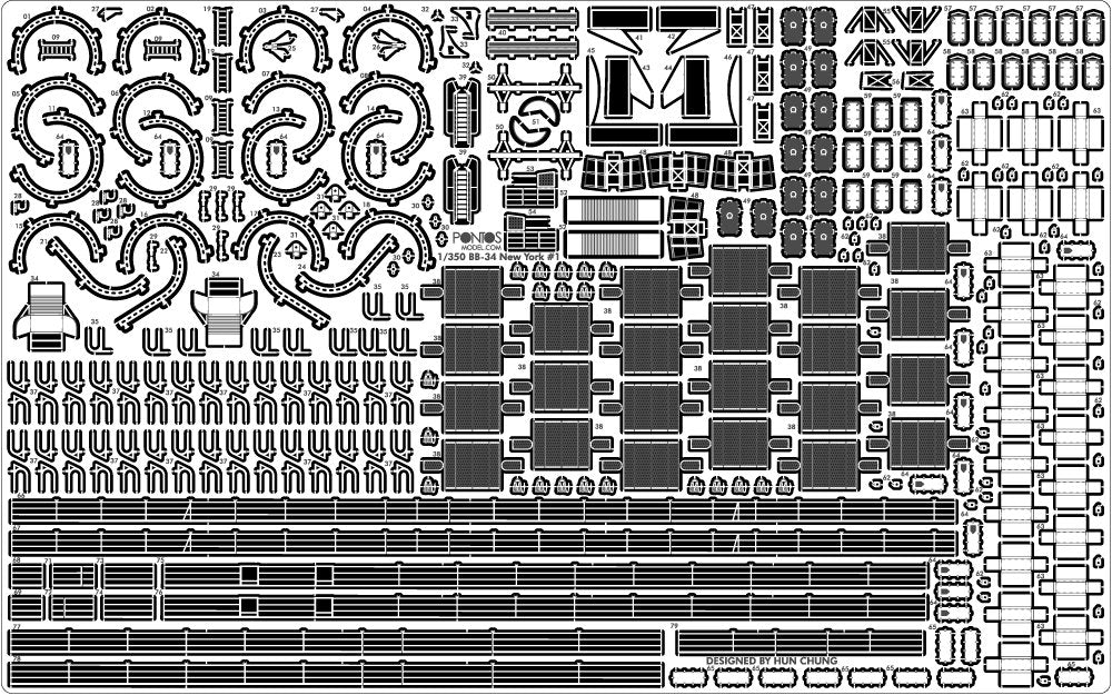 Pontos 35023FB USS BB-34 New York 1944 Kit de détails (avec pont bleu teck, canons, résine, photodécoupe) – image 18