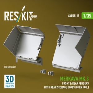 RESKIT AVU35-0015 Merkava Mk.3 front &amp; rear fenders with rear storage boxes (open pos.) for Meng kit (3D Printed) 1/35