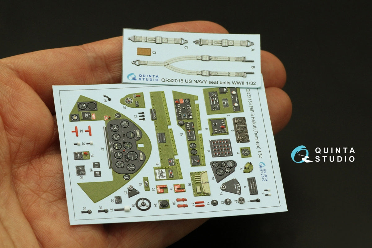 Quinta Studio QD32133 F6F-3 Hellcat 3D-Printed &amp;amp; coloured Interior on decal paper (Trumpeter) 1/32 – Bild 6