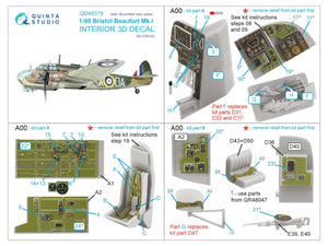 Quinta Studio QD+48379 Bristol Beaufort Mk.I 3D-Printed &amp;amp; coloured Interior on decal paper (ICM) (with 3D-printed resin parts) 1/48 – imagen 2