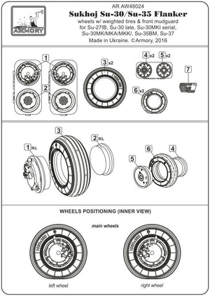 Armory Models AW48024 Sukhoj Su-30 / Su-35 wheels, weighted tires, front mudguard 1/48 – imagen 6