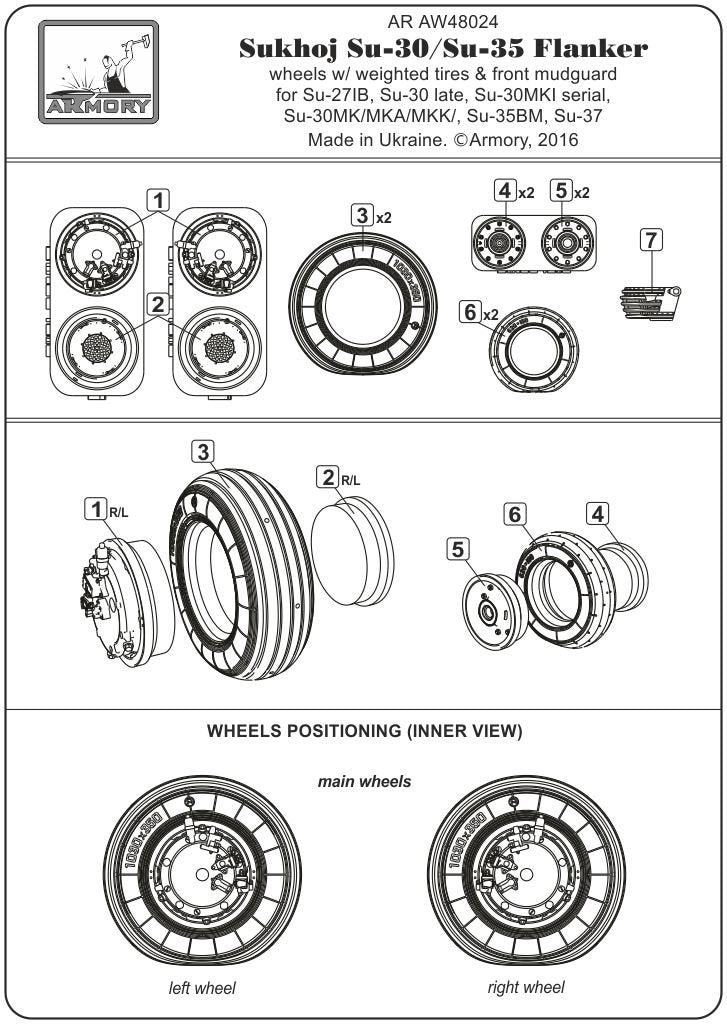 Armory Models AW48024 Sukhoj Su-30 / Su-35 wheels, weighted tires, front mudguard 1/48 – imagen 6