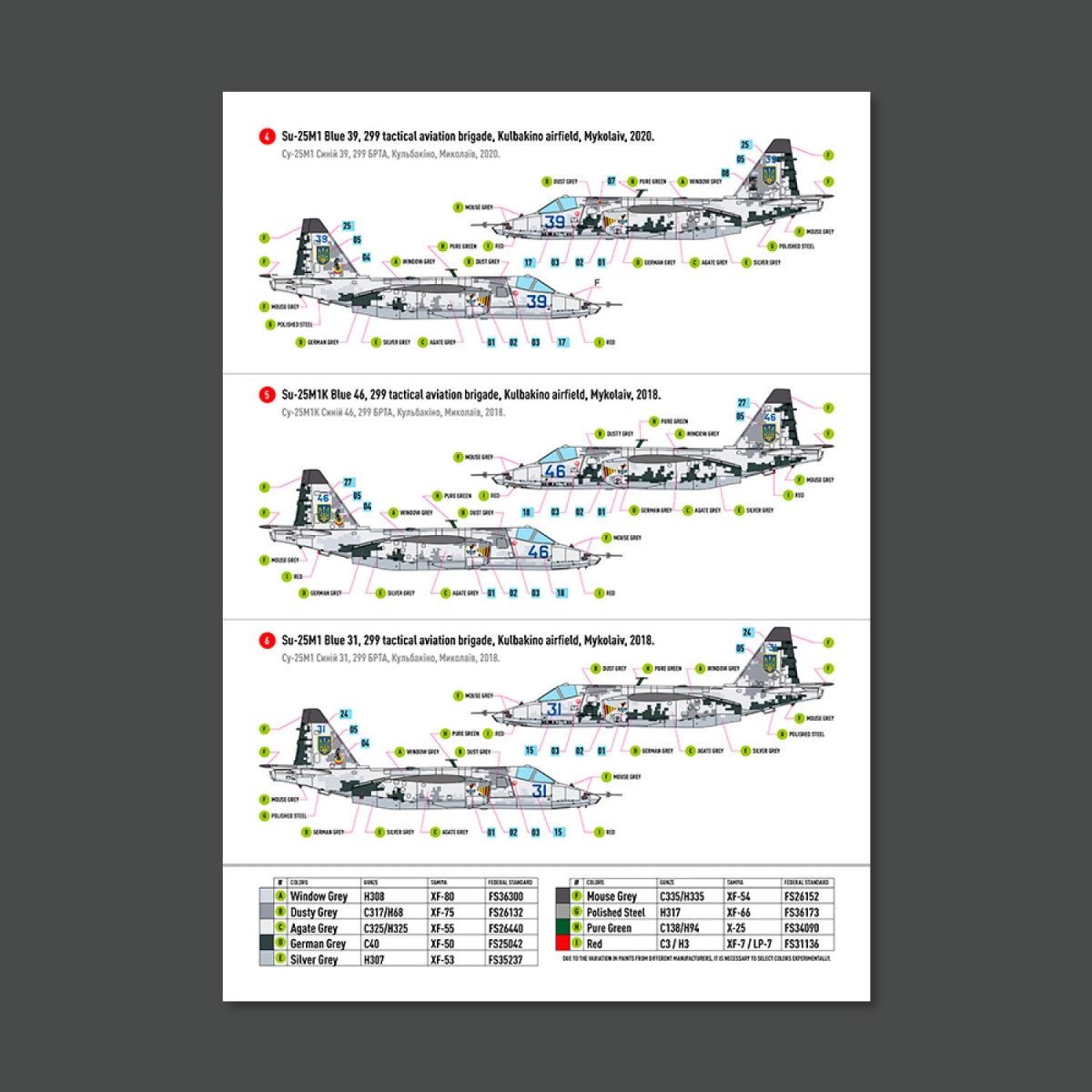RESKIT RSB48-0011 Su-25 Frogfoot DARK Digital (Pixel) (BLUE 09, 15, 17, 21, 29, 30, 31, 37, 39, 46, 49) Ukrainian Air Forces (Main Decals with Stencils)1/48