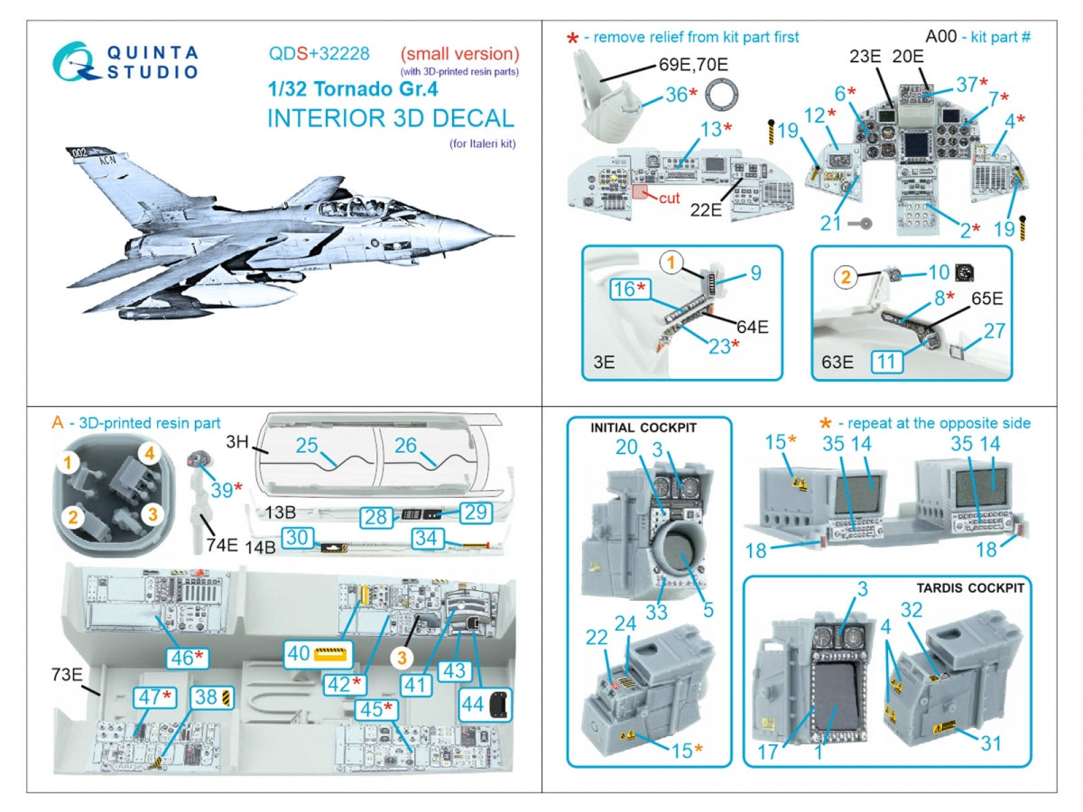 Quinta Studio QDS+32228 Tornado Gr.4 3D-Printed &amp;amp; coloured Interior on decal paper (Italeri) (Small version) (with 3D-printed resin parts) 1/32 – imagen 3
