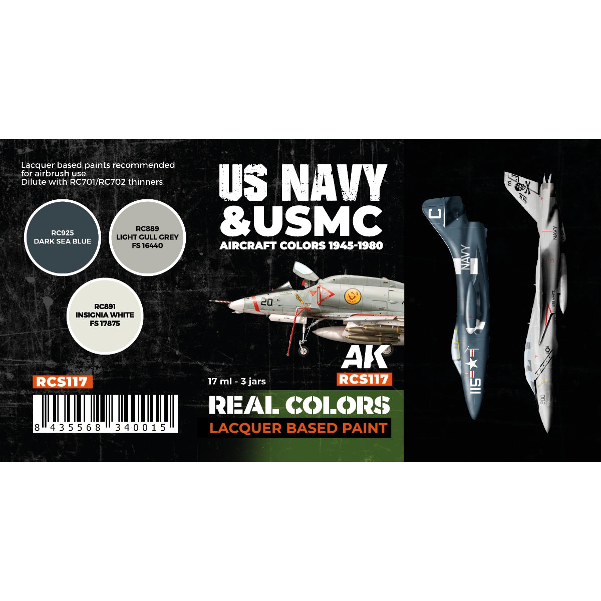 AK Interactive RCS117 Couleurs des avions de l&amp;#39;US Navy et de l&amp;#39;USMC 1945-1980 3 x 17 ml – image 2