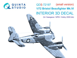 Quinta Studio QDS-72197 Bristol Beaufighter Mk.VI 3D-Printed &amp;amp; coloured Interior on decal paper (Hasegawa/MPM/Hobby2000) (small version) 1/72