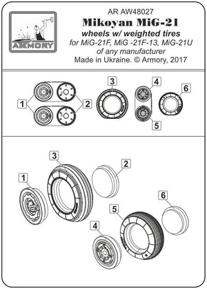 Armory Models AW48027 Mikoyan MiG-21 Fishbed wheels w/ weighted tires, early 1/48 – imagen 2