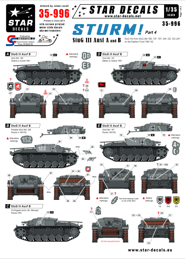 Star Decals 35-996 STURM 4 StuG III Ausf B 1/35