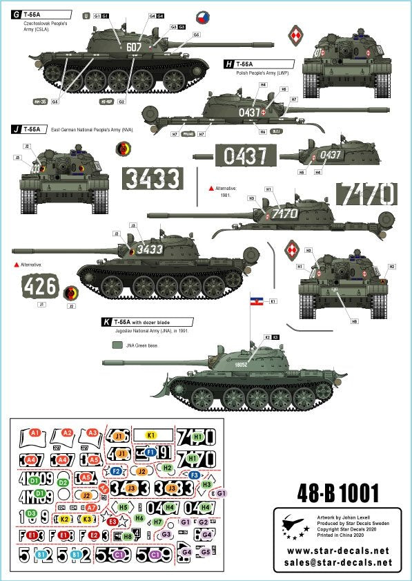 Star Decals 48-B1001 T-55A Tanks 1. Cold War. Soviet (Army and Naval Infantry), Poland, Hungary, Czechoslovakia, Germany (DDR), Romania and Jugoslavia 1/48 – imagen 2