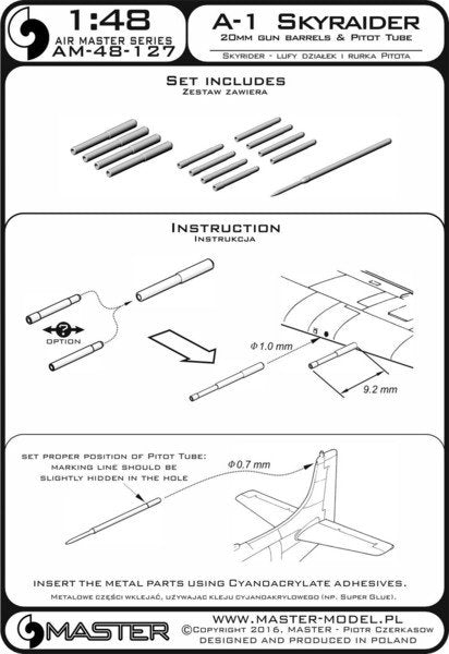 Master AM-48-127 A-1 Skyraider - 20mm cannon barrels and Pitot Tube 1/48 – Bild 4