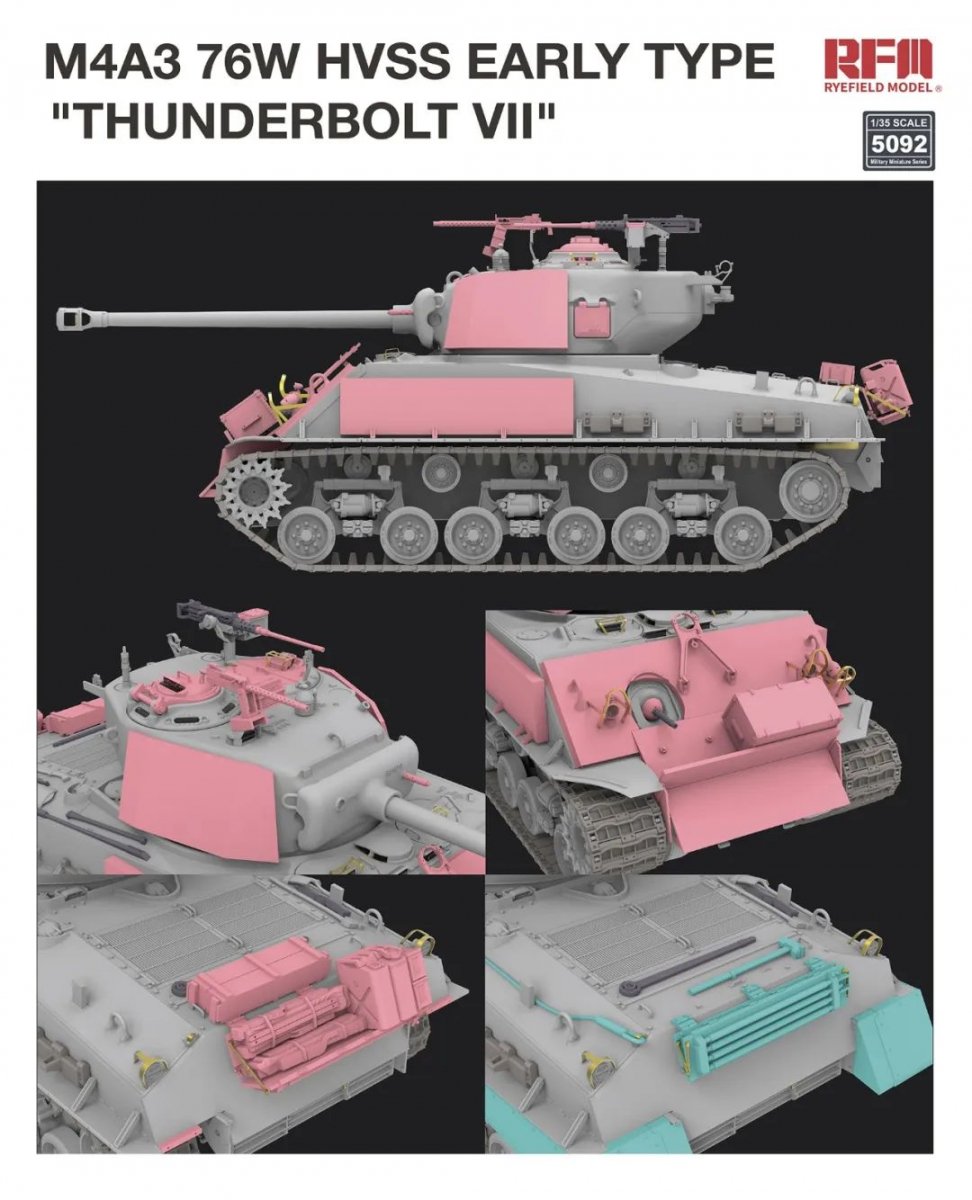 Rye Field Model 5092 M4A3 76W HVSS Early Type &amp;quot;Thunderbolt VII&amp;quot; 1/35 – imagen 2