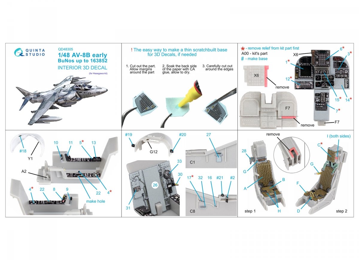 Quinta Studio QD48305 AV-8B Early 3D-Printed &amp;amp; coloured Interior on decal paper (Hasegawa) 1/48 – imagen 10