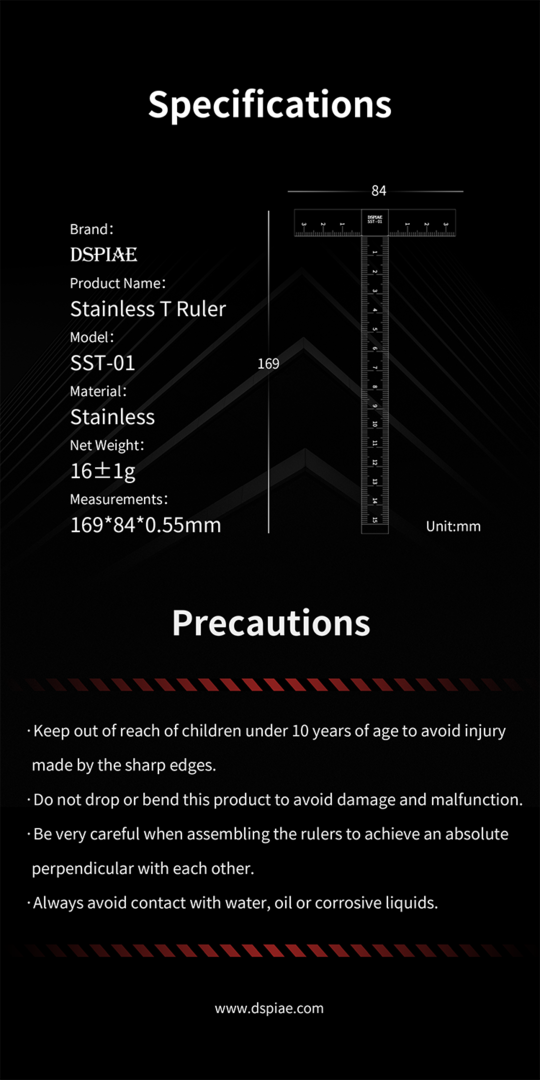 DSPIAE SST-01 Stainless Steel T-Ruler – immagine 9