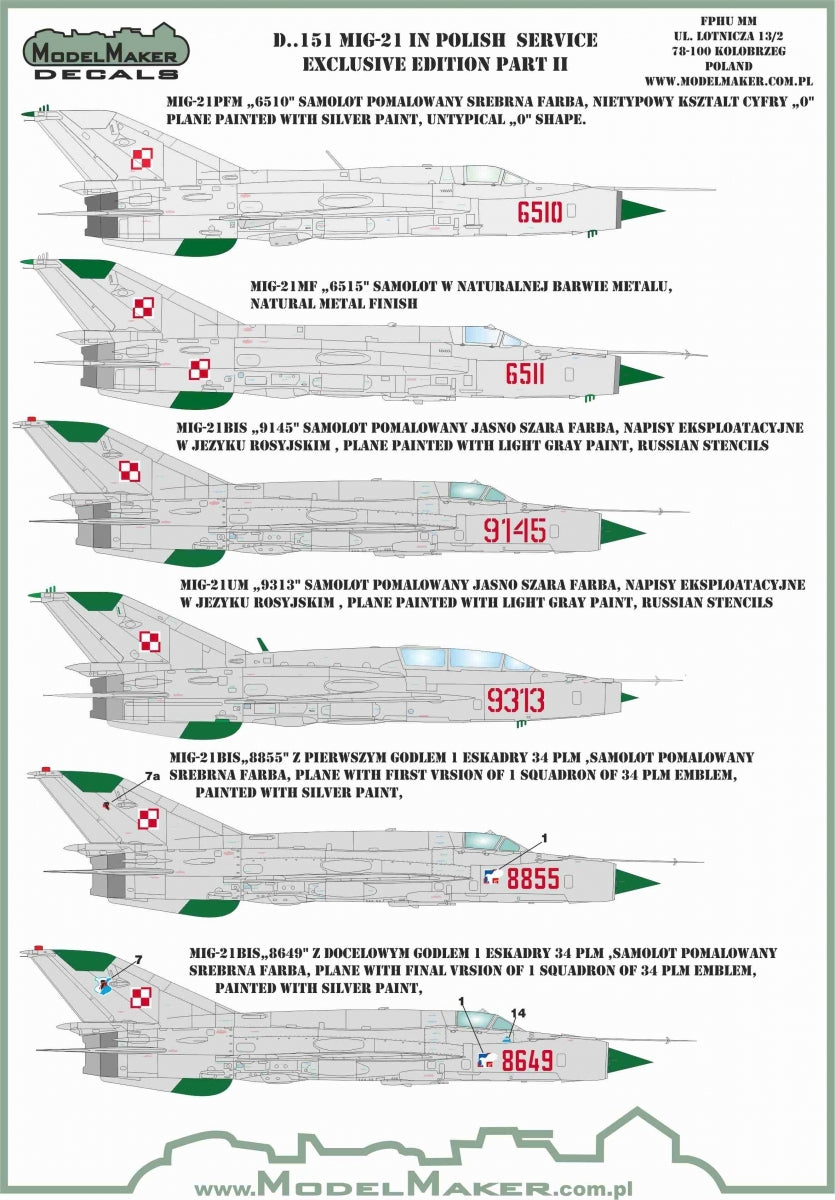 ModelMaker Decals D48151 MiG-21 in Polish service exclusive edition part II 1/48 – imagen 2