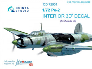 Quinta Studio QD72001 Pe-2 3D-Printed &amp;amp; coloured Interior on decal paper (for 7283 Zvezda kit) 1/72