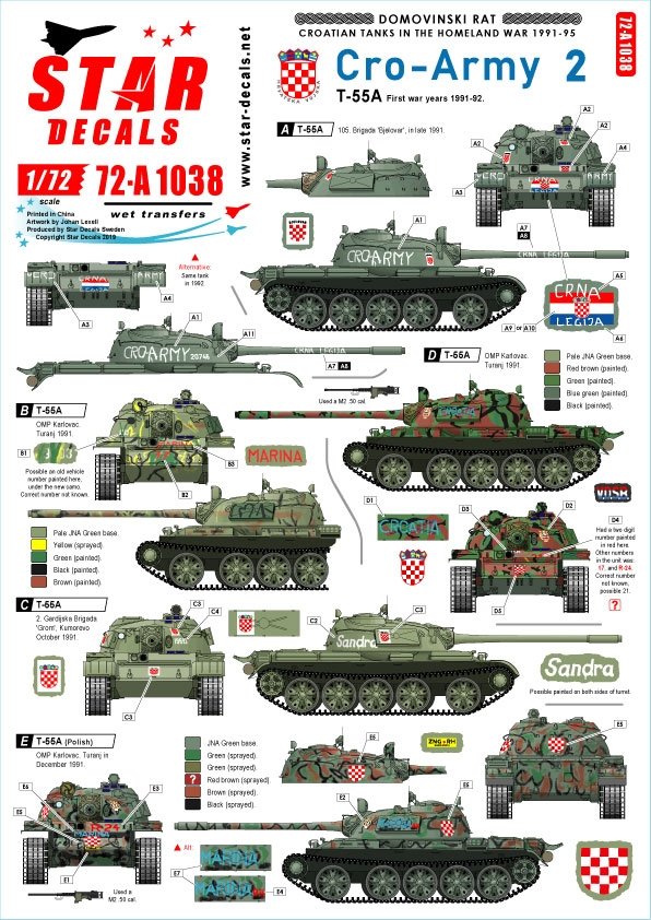 Star Decals 72-A1038 CRO-ARMY #2. Rat Domovinski / Guerre de la Patrie 1991-95 1/72 
