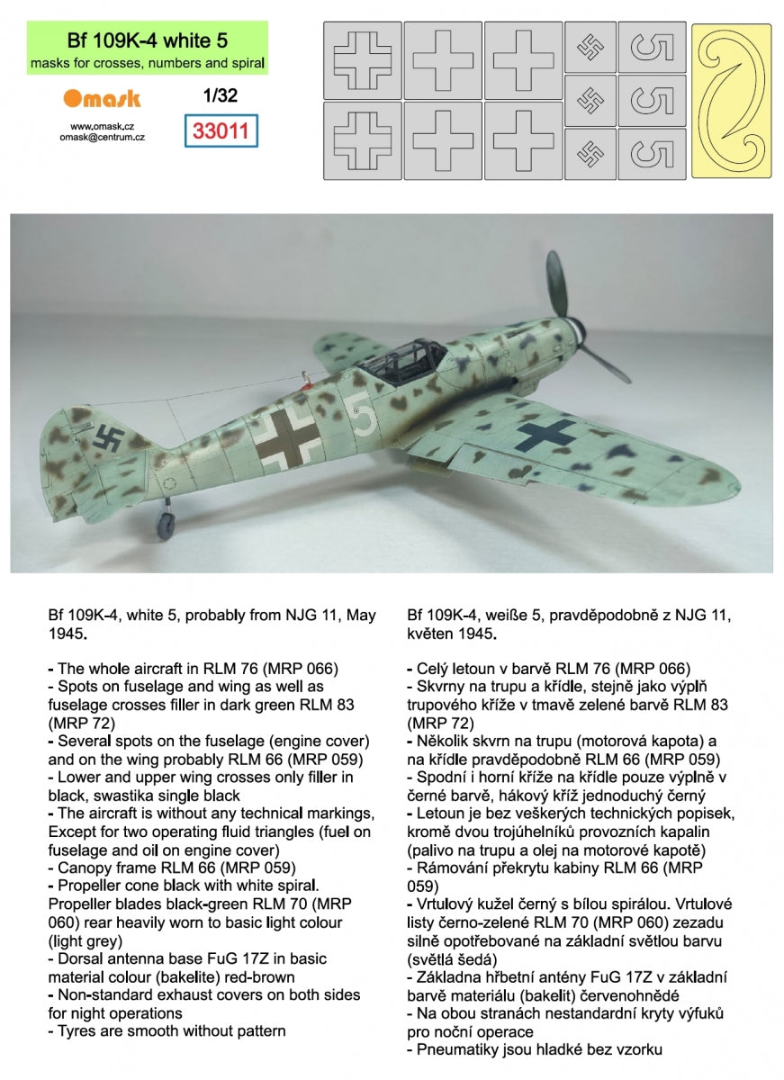 Omask 33011 Bf 109K-4 white 5 (masks for crosses, numbers and spiral) 1/32 – imagen 2