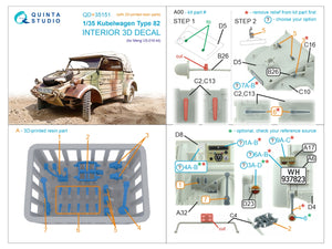 Quinta Studio QD+35151 Kubelwagen Type 82 3D-Printed &amp;amp; coloured Interior on decal paper (Meng VS-016) (with 3D-printed resin parts) 1/35 – Bild 16