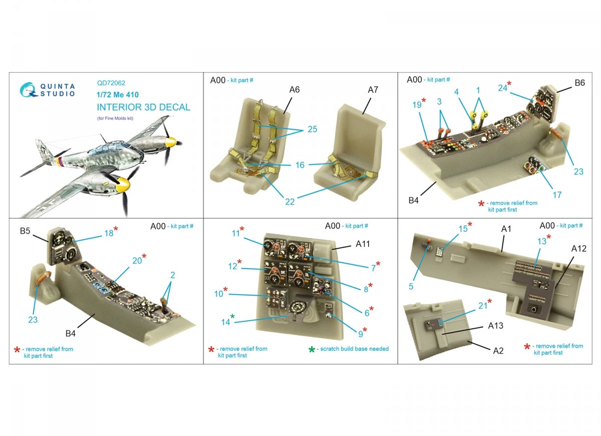 Quinta Studio QD72062 Me 410 3D-Printed &amp;amp; coloured Interior on decal paper (Fine Molds) 1/72 – imagen 2