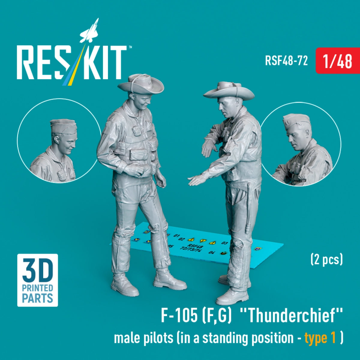 RESKIT RSF48-0072 F-105 (F, G) « Thunderchief » pilotes masculins (en position debout - type 1) (2 pièces) (Impression 3D) 1/48
