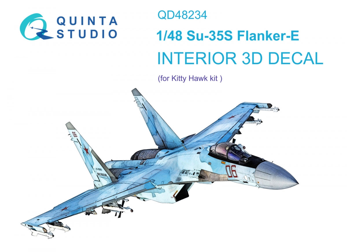 Quinta Studio QD48234 Su-35S 3D-Printed & coloured Interior on decal paper (KittyHawk) 1/48