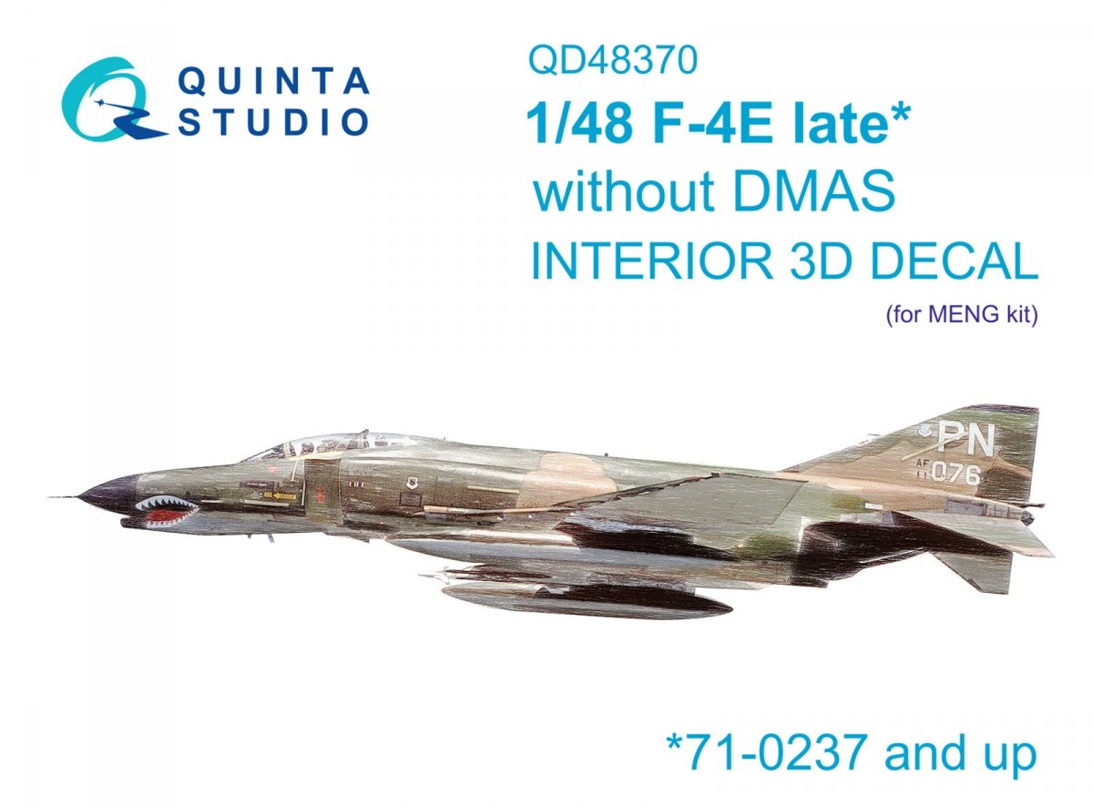 Quinta Studio QD48370 F-4E late without DMAS 3D-Printed &amp;amp; coloured Interior on decal paper (Meng) 1/48