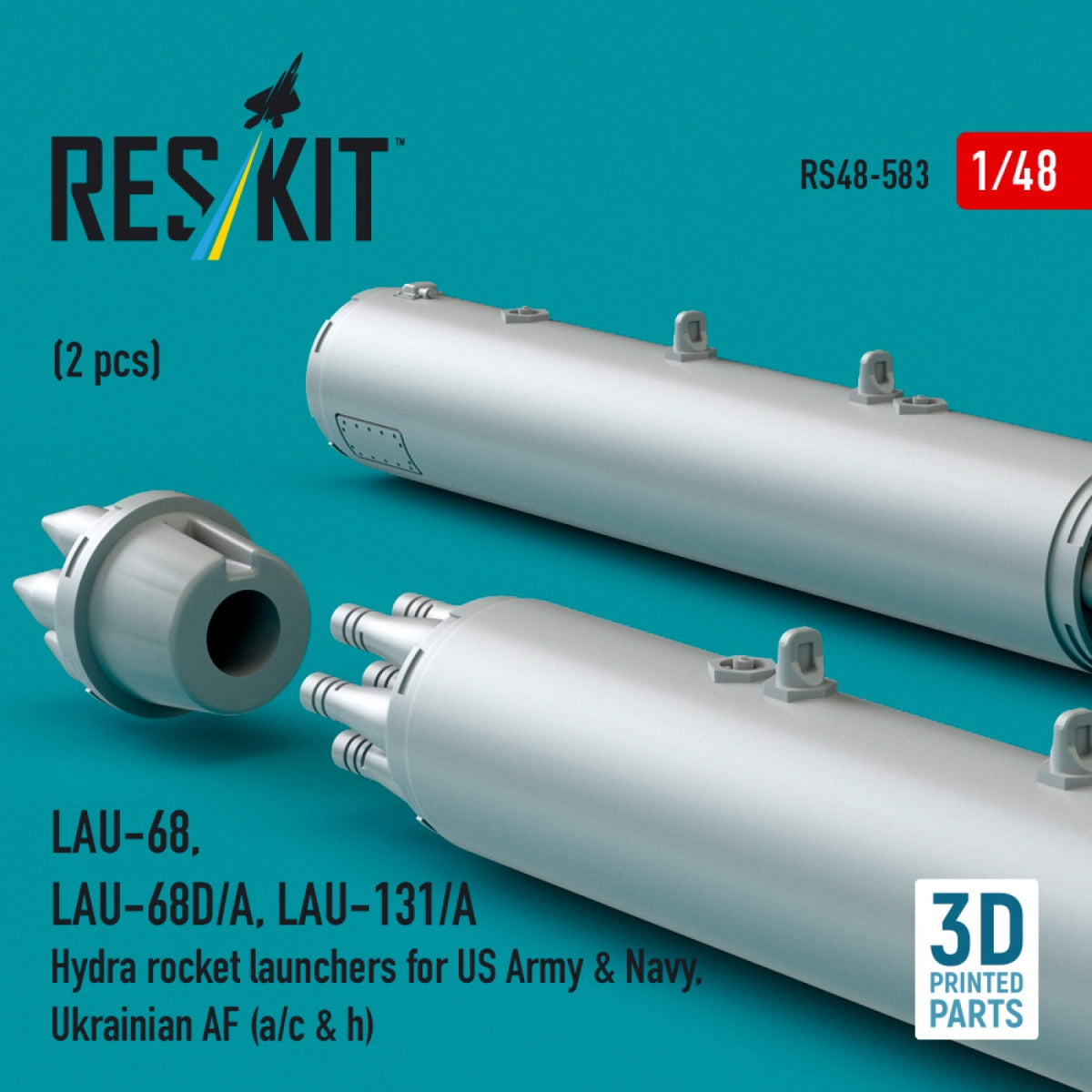 RESKIT RS48-0583 LAU-68, LAU-68D/A, LAU-131/A Hydra rocket launchers for US Army &amp; Navy, Ukrainian AF (a/c &amp; h) (2pcs) (3D Printed) 1/48