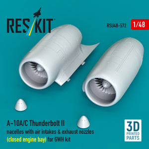RESKIT RSU48-0572 A-10A/C Thunderbolt II nacelles with air intakes &amp; exhaust nozzles (close engine bay) for GWH kit (3D Printed) 1/48
