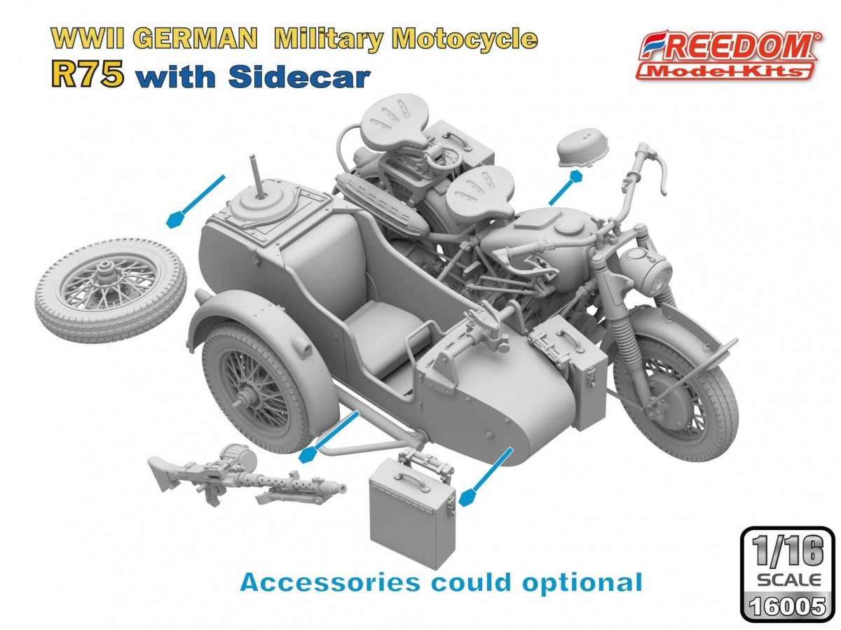 Freedom 16005 R75 with Sidecar WWII German Motorcycle 1/16 – image 5