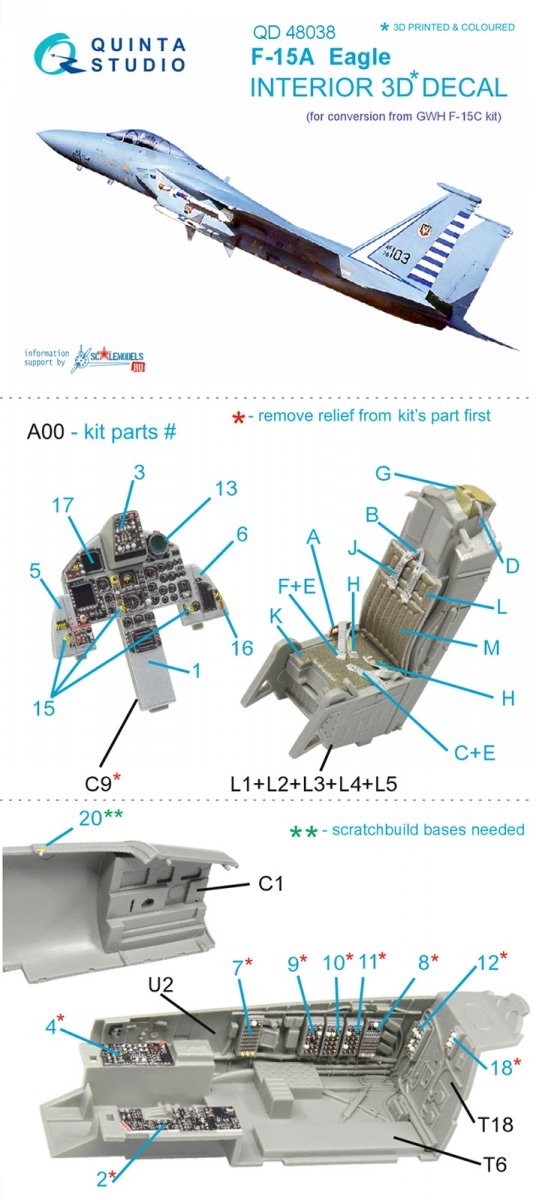 Quinta Studio QD48038 F-15A 3D-Printed &amp;amp; coloured Interior on decal paper (for GWH kit) 1/48 – imagen 10