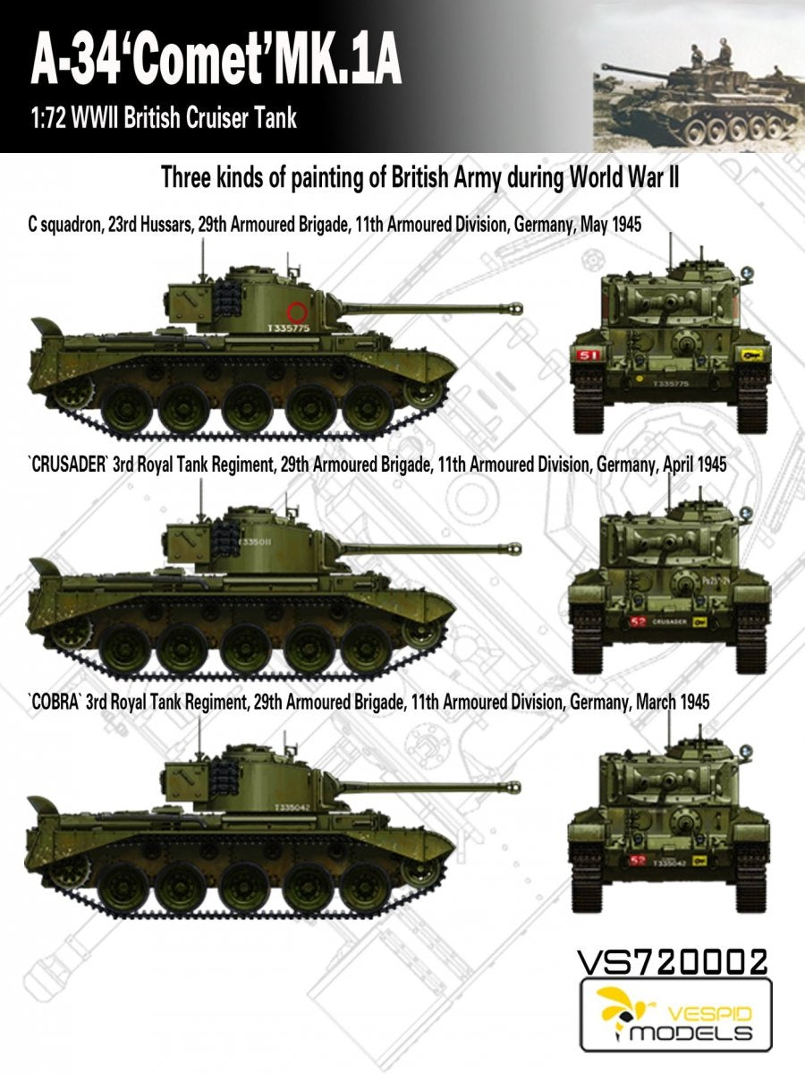 Vespid Models VS720002 A-34 &amp;#39;Comet&amp;#39; MK.1A British Cruiser Tank 1/72 – imagen 7