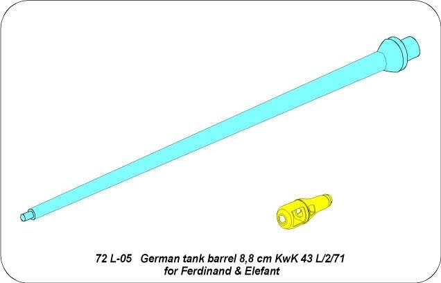 Aber 72L-05 Barrel 8.8 cm KwK.43 L/2/71 for Ferdinand and Elefant / German tank barrel 8.8 cm KwK 43 l/2/71 for Ferdinand and Elefant 1/72 – image 4