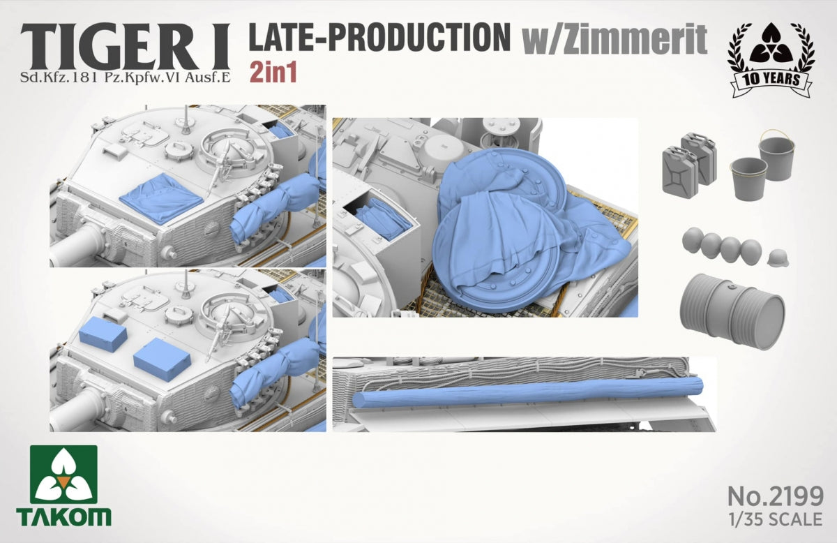 Takom 2199 Tiger I Late Production w/zimmerit Sd.Kfz. 181 Pz.Kpfw. VI Ausf. E (Late/Late Command) 1/35 – imagen 5