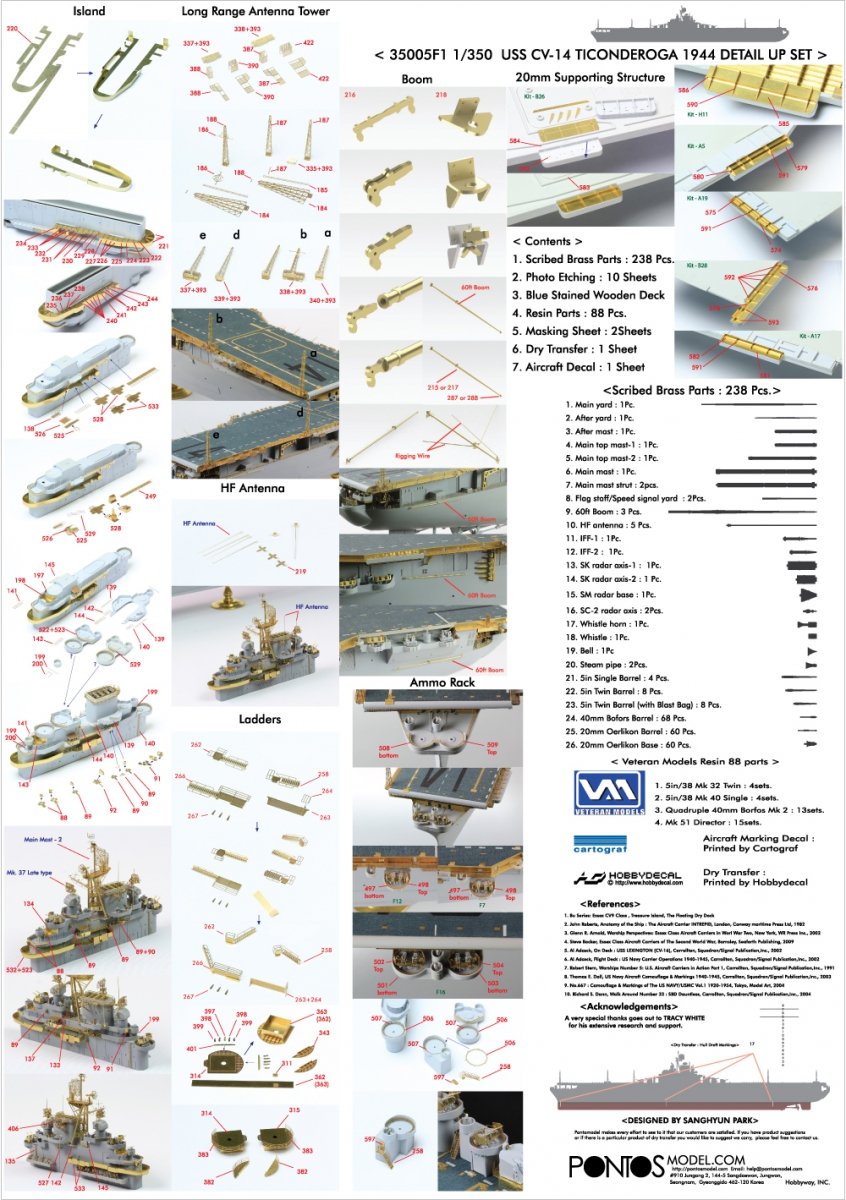 Pontos 35005F1 USS CV-14 Toconderoga 1944 Ensemble détaillé (1/350)  – image 4