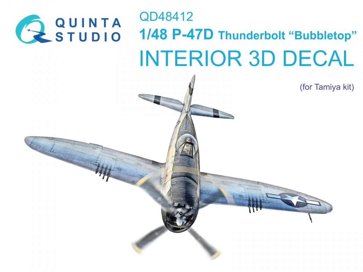 Quinta Studio QD48412 P-47D Thunderbolt Bubbletop 3D-Printed &amp;amp; coloured Interior on decal paper (Tamiya) 1/48