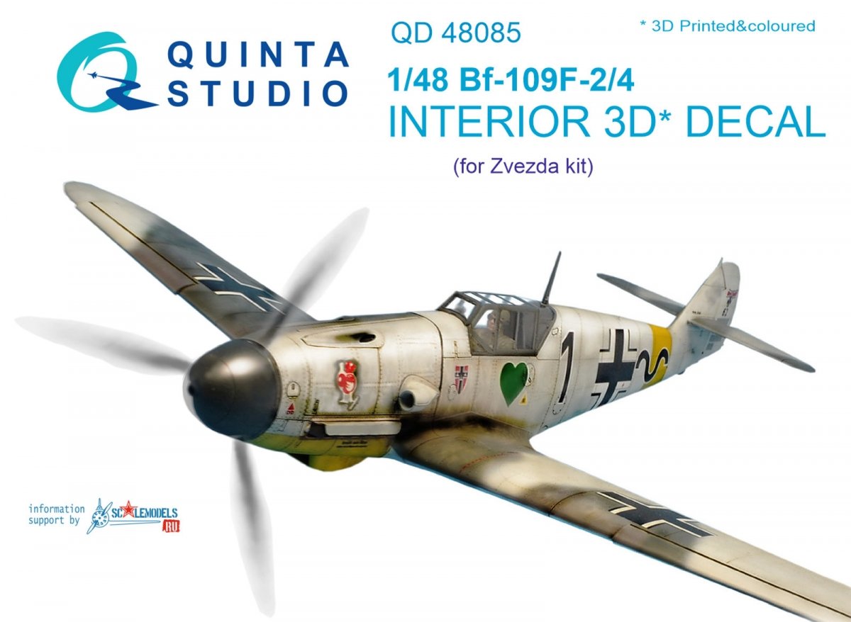 Intérieur imprimé en 3D et coloré sur papier décalcomanie Quinta Studio QD48085 Bf 109F-2/F-4 (pour kit Zvezda) 1/48 