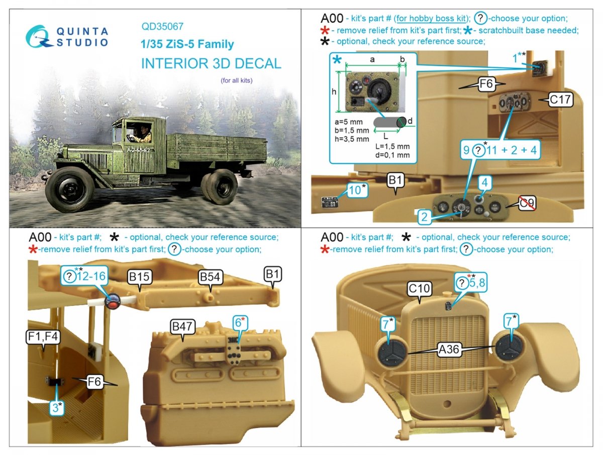 Quinta Studio QD35067 ZiS-5 3D-Printed &amp;amp; coloured Interior on decal paper (All kits) 1/35 – immagine 6