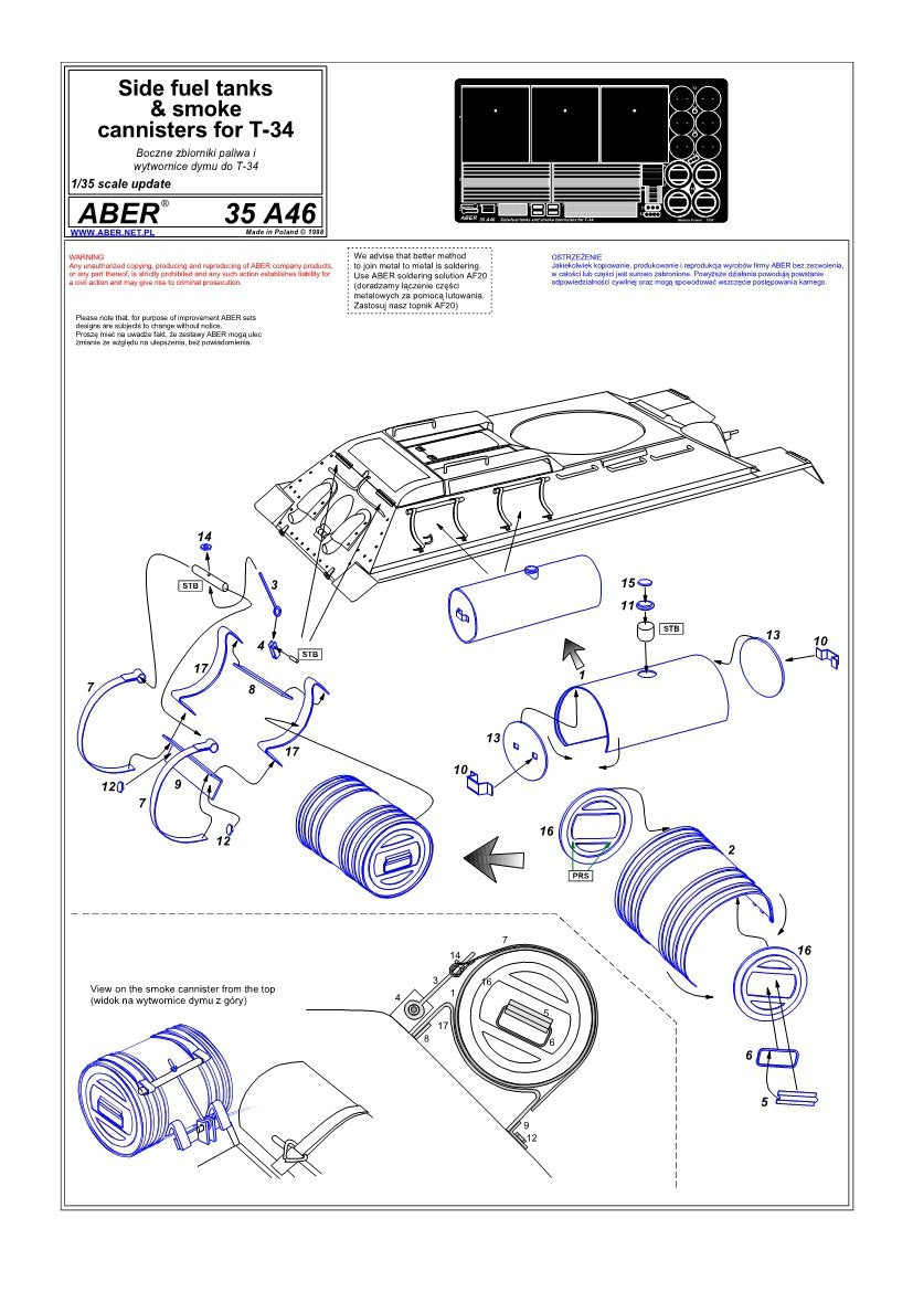 Aber 35A046 Boczne zbiorniki paliwa i wytwornice dymu do T-34 1/35 – Bild 4