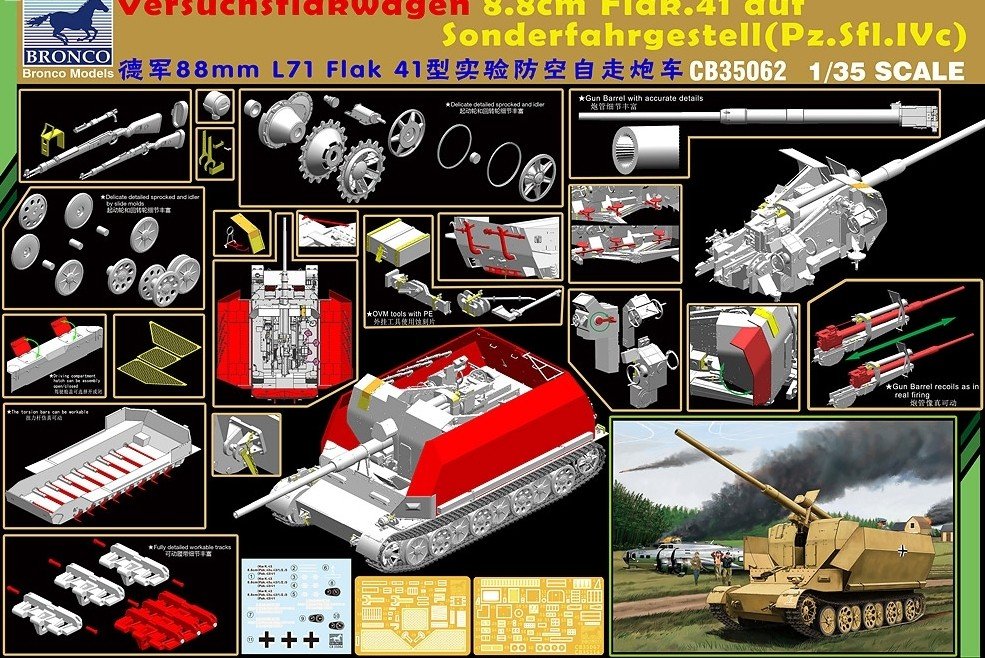 Bronco CB35062 Versuchflakwagen 8,8cm Flak auf Sonderfahrgestell (Pz.Sfl.IVc) 1/35 – Bild 2