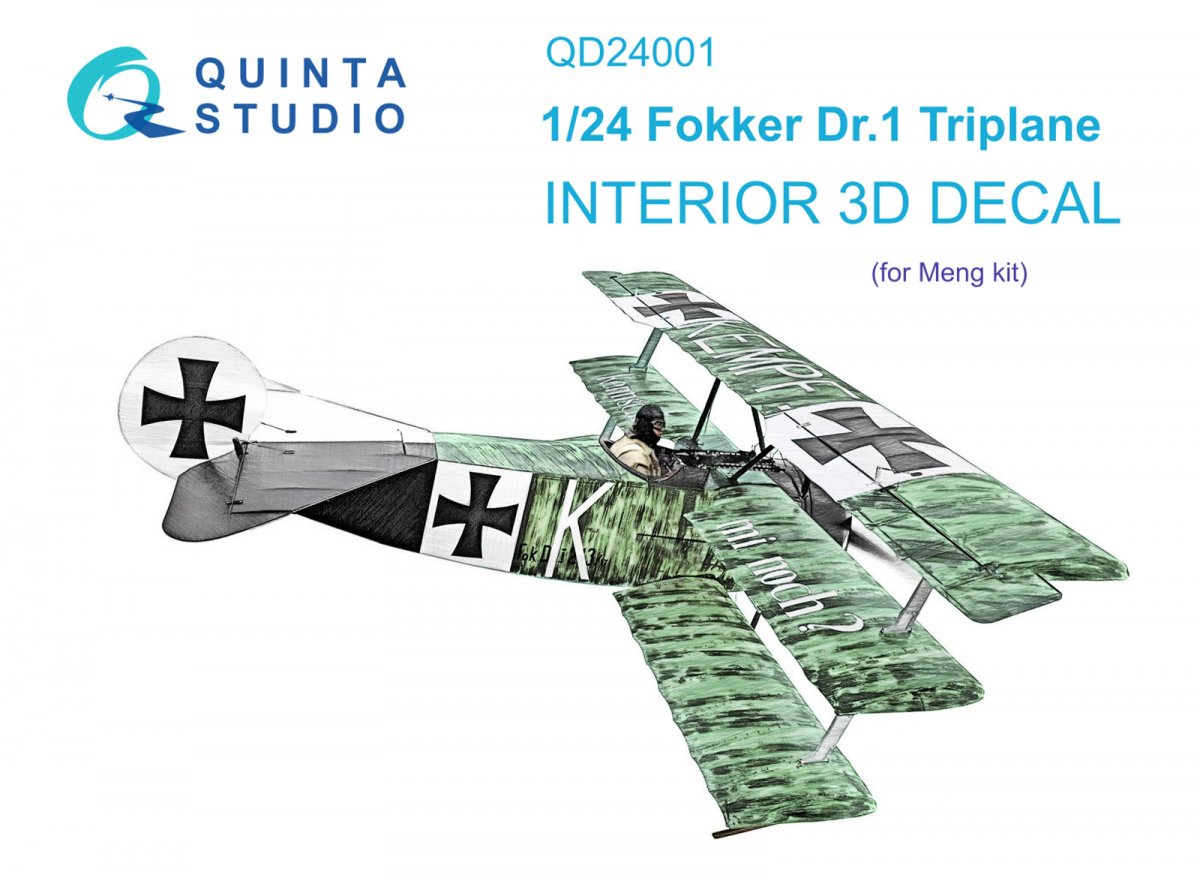 Quinta Studio QD24001 Fokker Dr.1 3D-Printed &amp; colored Interior on decal paper (Meng) 1/24