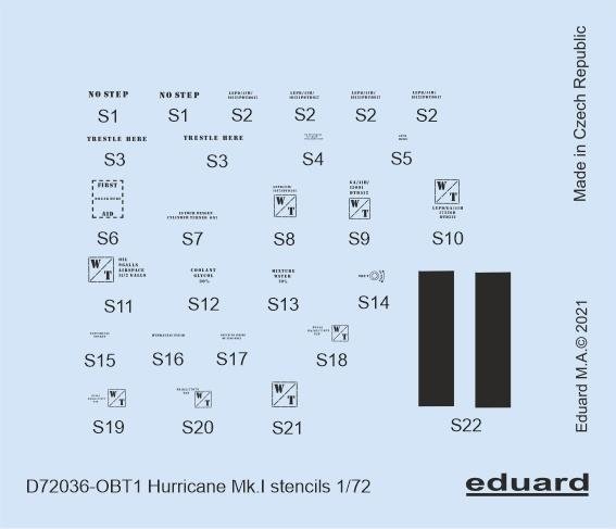 Eduard D72036 Hurricane Mk.I stencils ARMA HOBBY/REVELL/AIRFIX 1/72