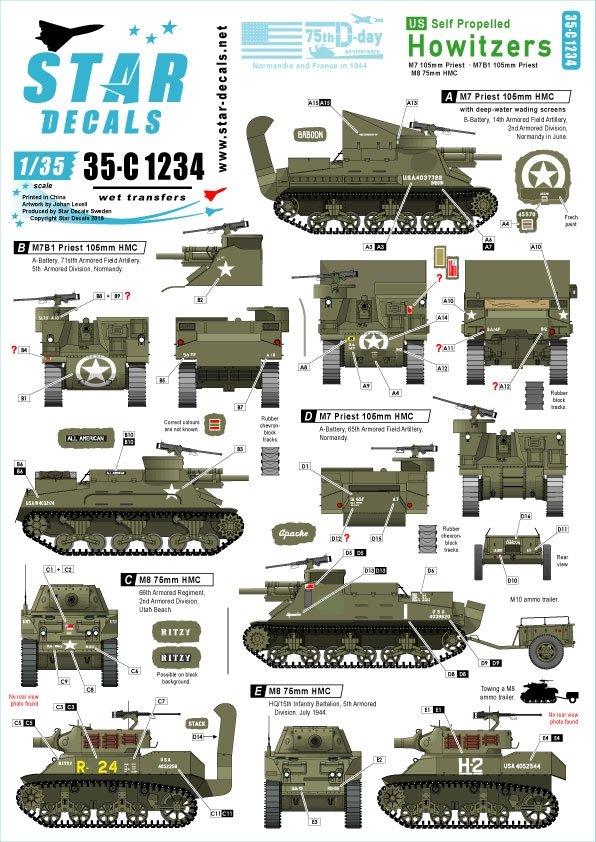Star Decals 35-C1234 Obusiers automoteurs américains 1/35